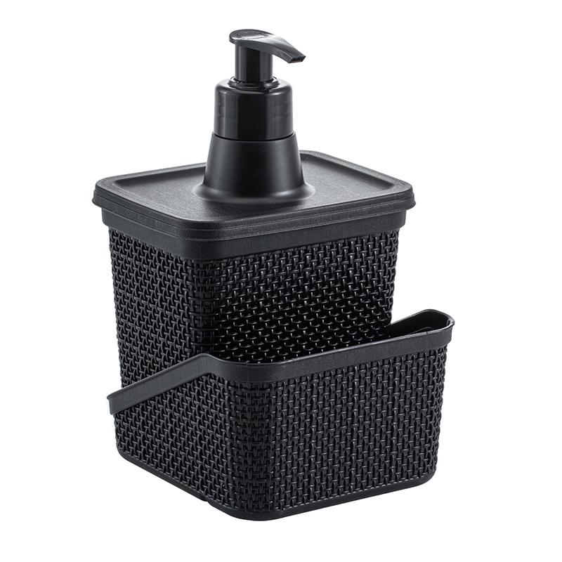 Dispensador de Jabón Líquido con Porta Esponja Negro 600ml Jaguar 