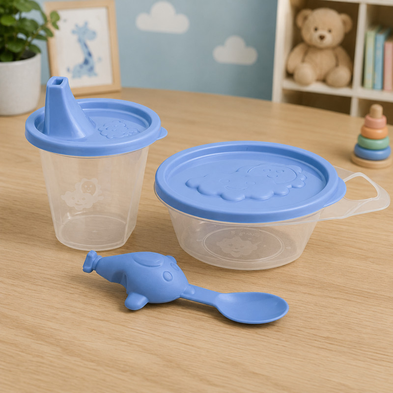 Kit Infantil Vaso Plato Cuchara Avión Jaguar