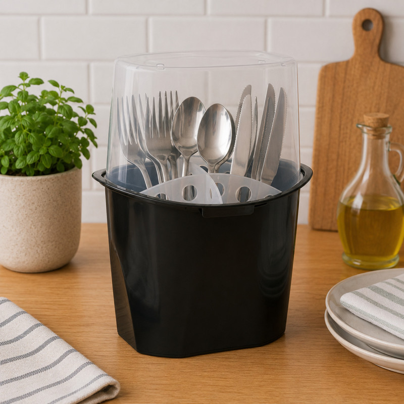 Escurridor para Cubiertos Negro con Tapa Jaguar