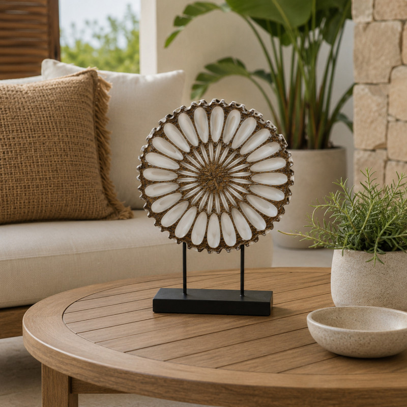 Adorno Mándala Decorativo Café con Blanco 41cm
