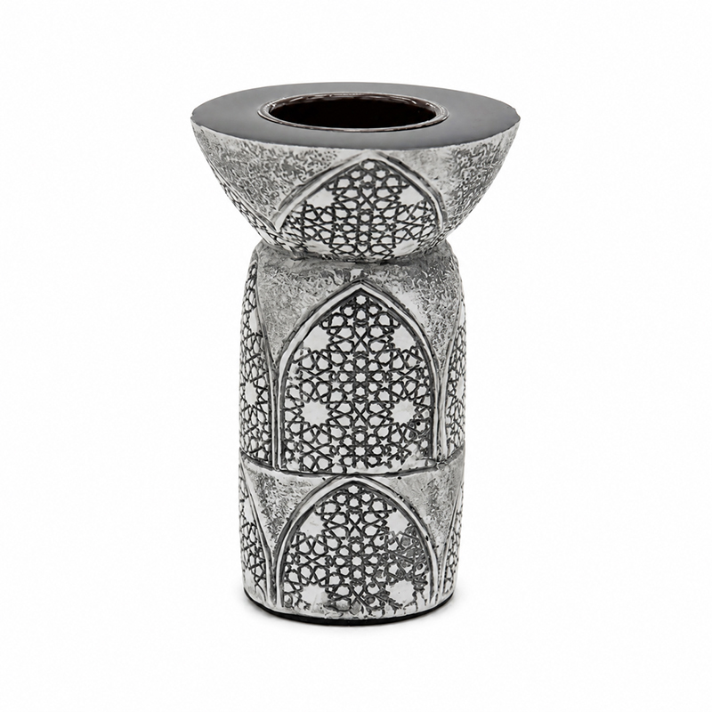 Porta Vela Ankara Gris Blanco 12cm