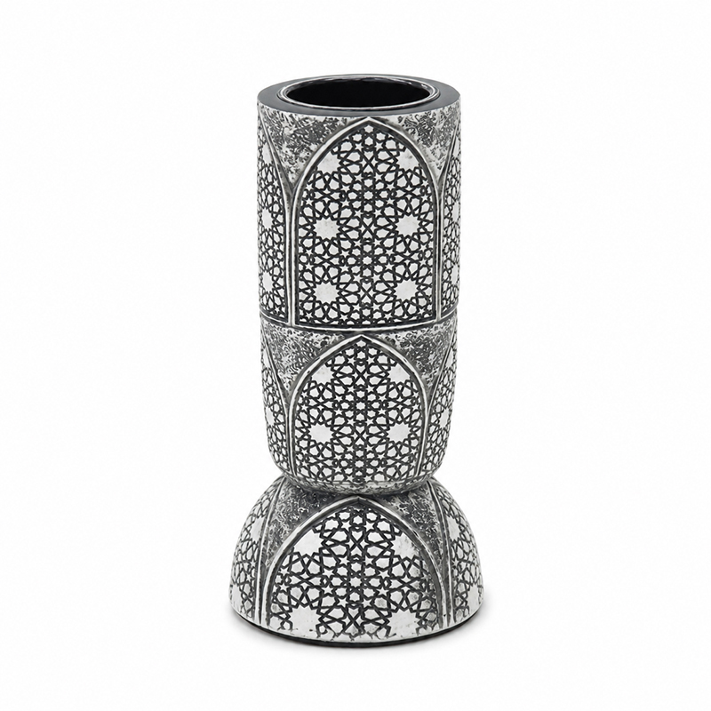 Porta Vela Ankara Gris Blanco 16cm