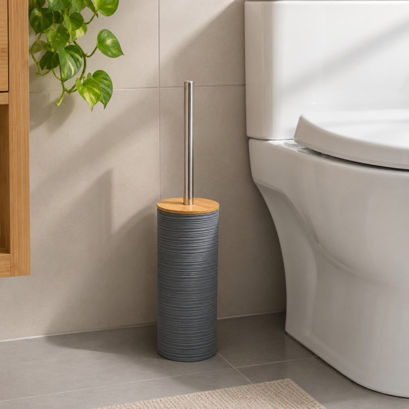 Porta Cepillo para Inodoro Gris Bambú 