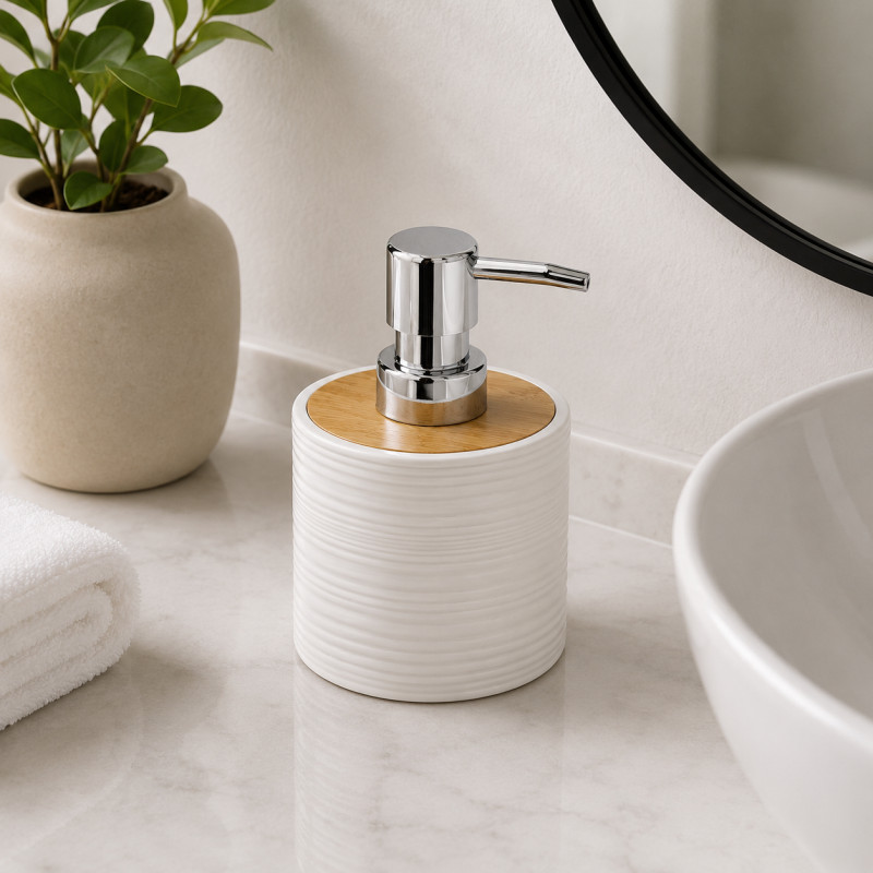 Dispensador Jabón Liquido Linen Blanco Bambú