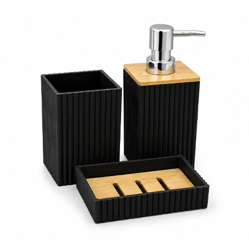 Accesorios de Baño 3 Piezas en Set Negro Bambú 