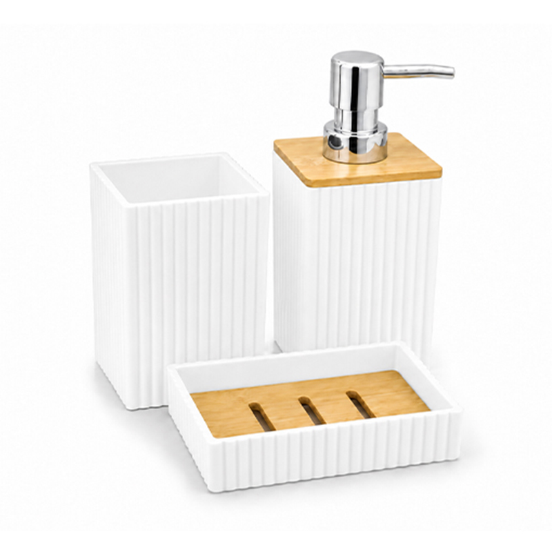 Accesorios de Baño 3 Piezas en Set Blanco Bambú 