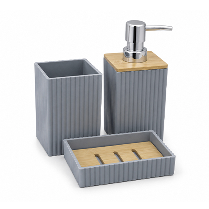 Accesorios de Baño 3 Piezas en Set Gris Bambú 