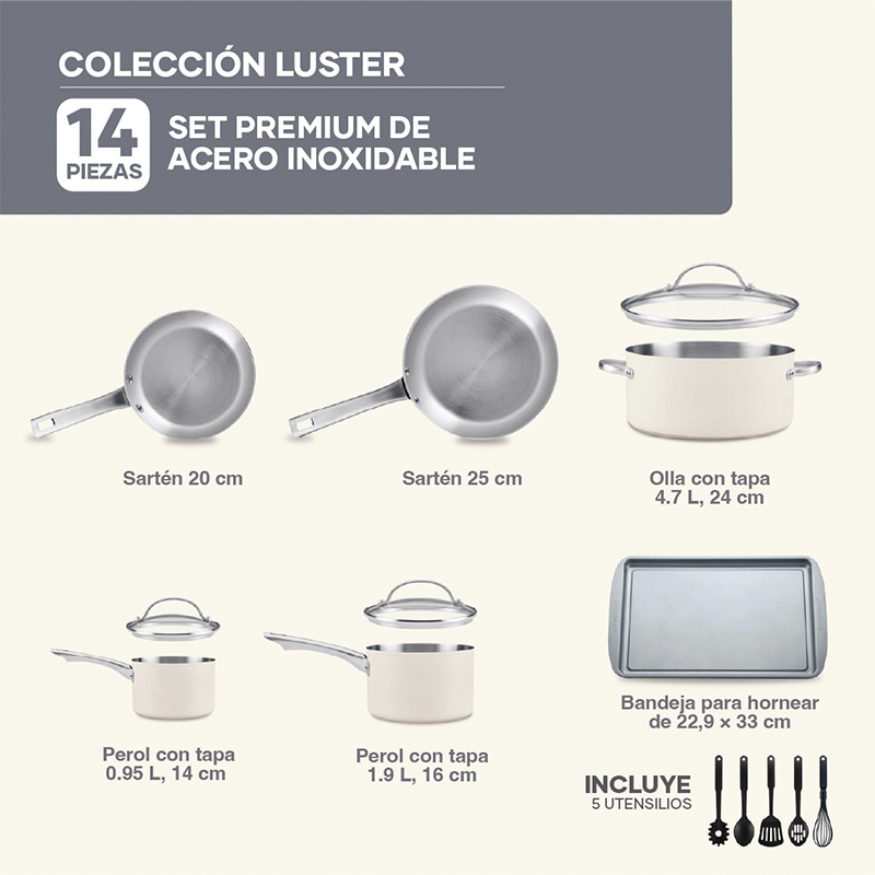 Ollas de Inducción Luster Blanco 14 Piezas Farberware