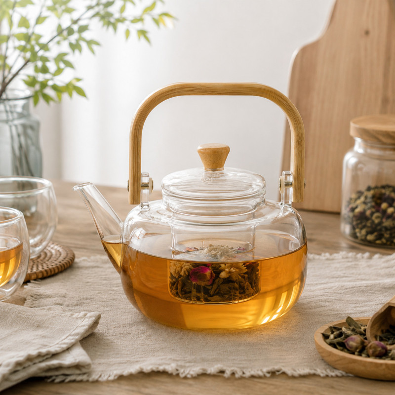 Tetera con Infusor Vidrio Bambú 