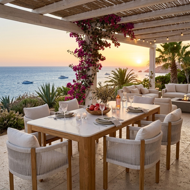 Comedor de Patio Salerno Beige 7 Piezas