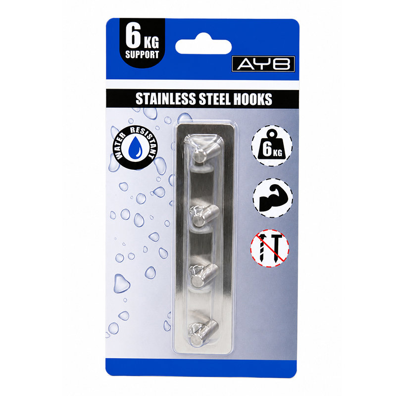 Gancho Adhesivo x4 Inoxidable AYB