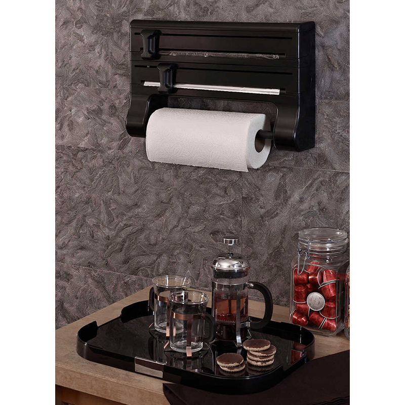 Porta Rollo de Cocina Tidy 3 en 1 Negro 