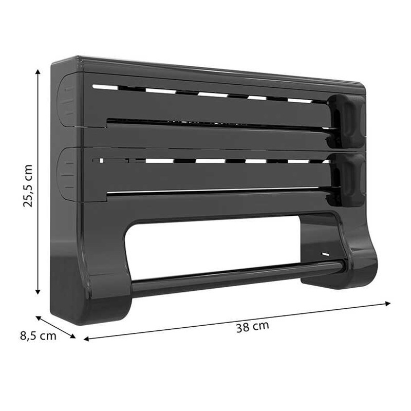 Porta Rollo de Cocina Tidy 3 en 1 Negro 