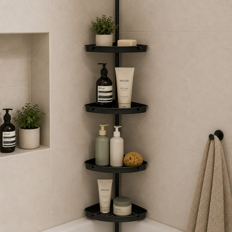 Repisa Telescópica Esquinera Negro para Baño 
