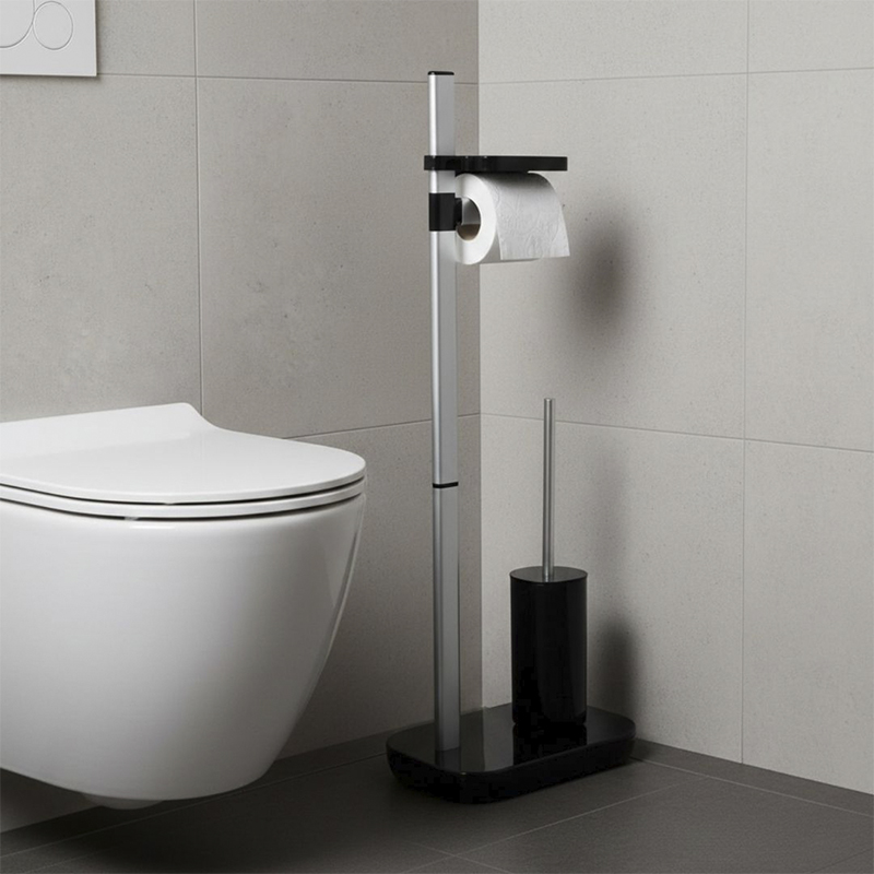 Porta Rollo con Porta Cepillo Negro Prima Nova
