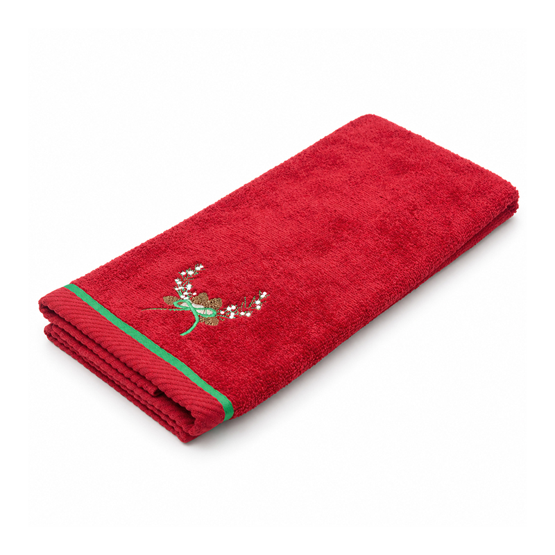 Toalla Bordada Mistletoe Roja de 70X40cm