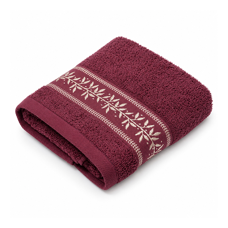 Toalla Bordada Guirnalda Burgundy de 70X40cm