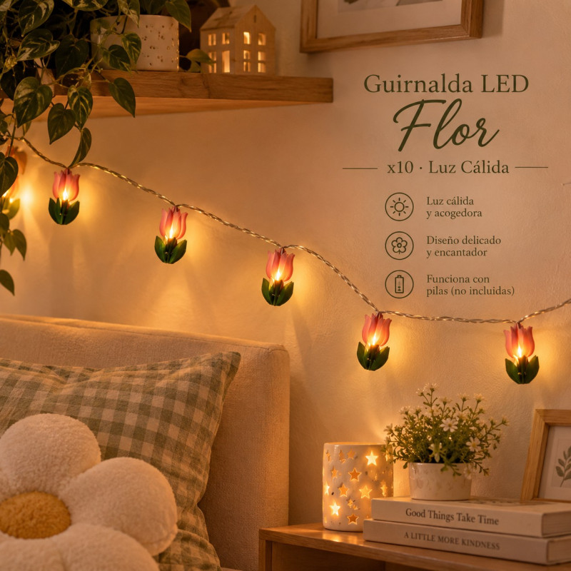 Guirnalda LED Flor x10 Luz Cálida 