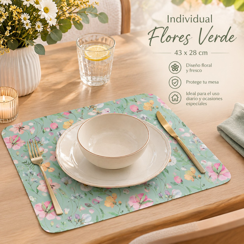 Individual Flores Verde 43x28cm