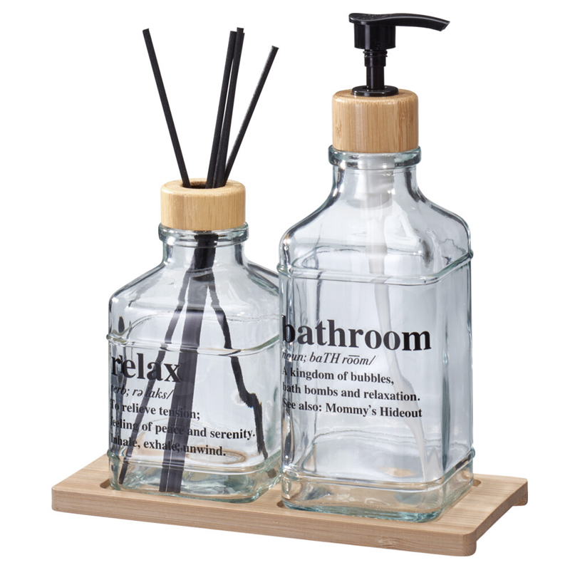 Dispensador de Jabón Líquido y Difusor de Vidrio con Base