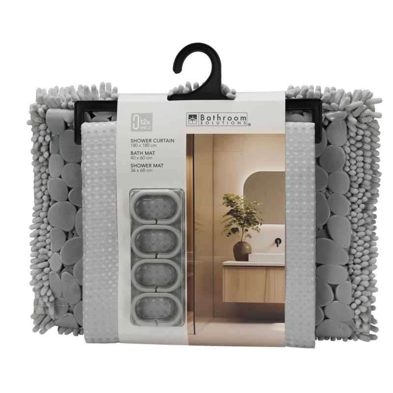 Cortina Alfombra Tapete para Baño Gris