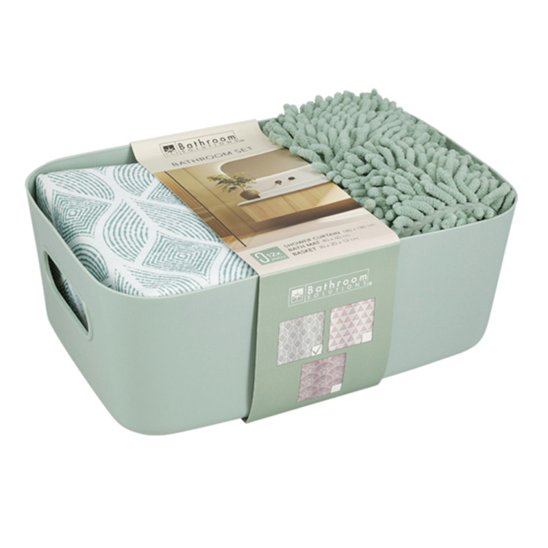 Cortina Alfombra Cesto Para Baño Verde