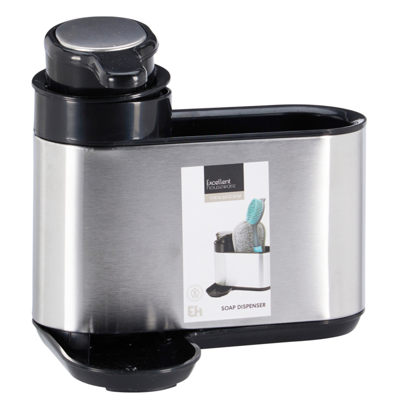 Dispensador Liquido Negro con Porta Esponja   