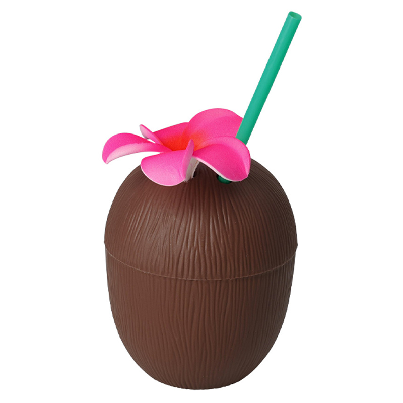 Vaso con Diseño de Coco con Flor y Sorbete 