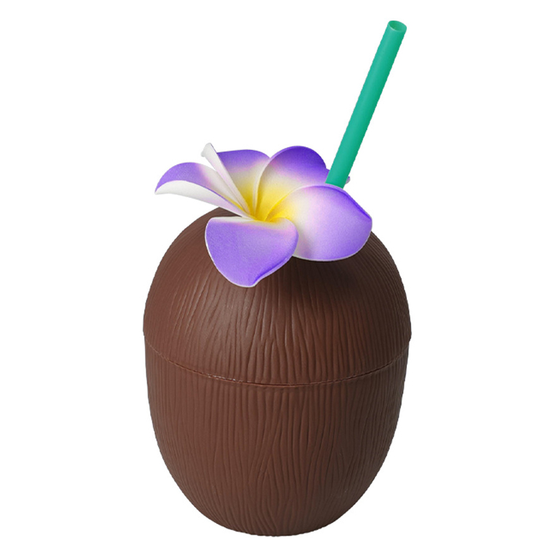 Vaso con Diseño de Coco con Flor y Sorbete 