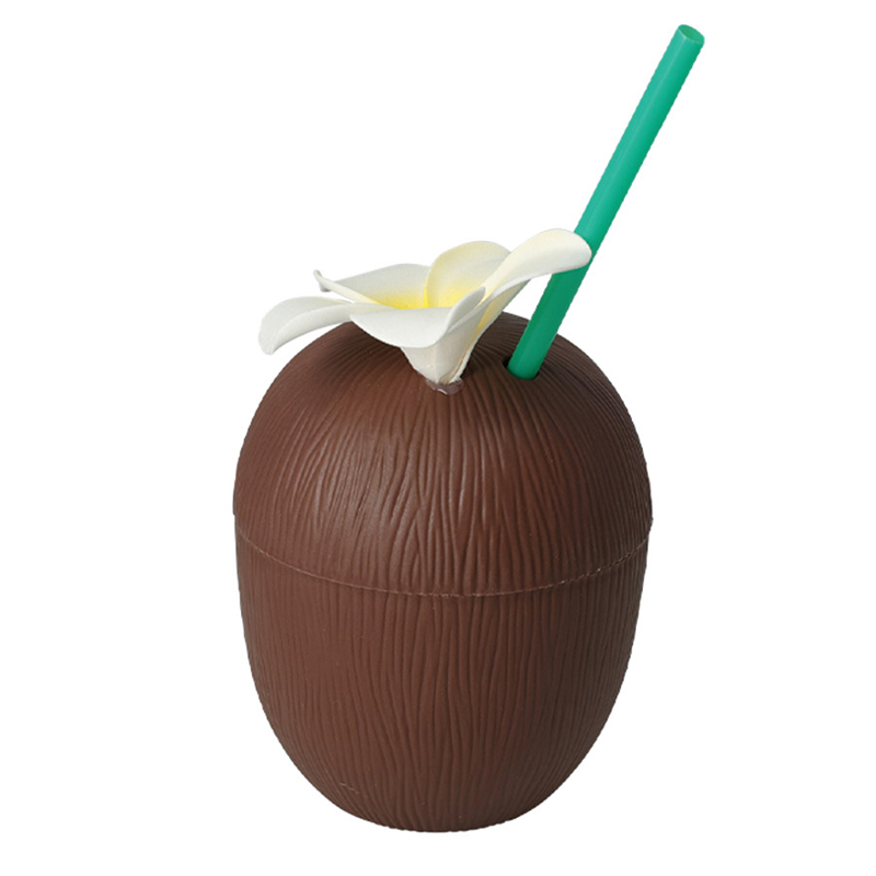 Vaso con Diseño de Coco con Flor y Sorbete 