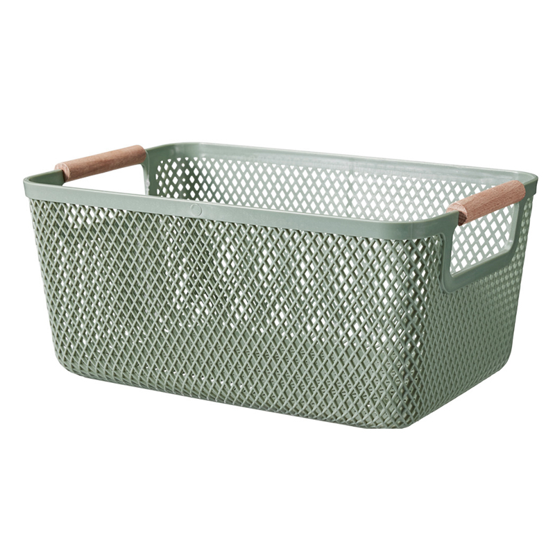 Cesto Plastico con Agarraderas de Madera Verde 26.5X18.5X12cm 