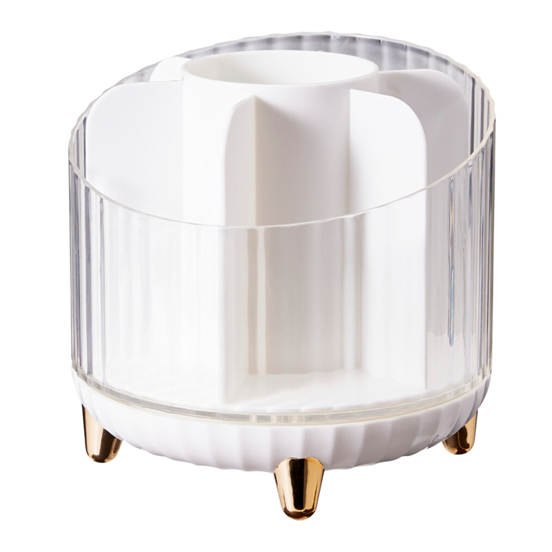 Organizador de Maquillaje Giratorio Blanco y Oro 13X13cm 