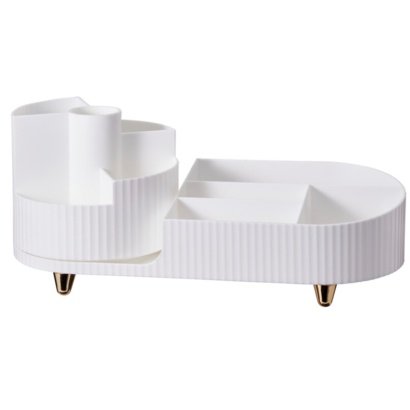 Organizador de Maquillaje Giratorio Blanco y Oro 14X34X15cm 