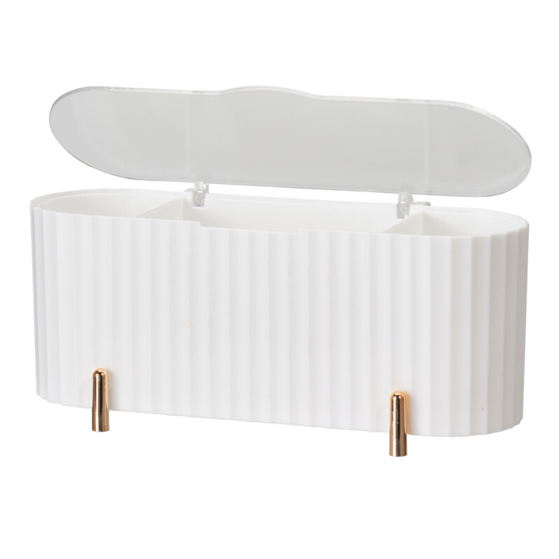 Organizador de Maquillaje con Tapa Blanco y Oro 9X21X7cm