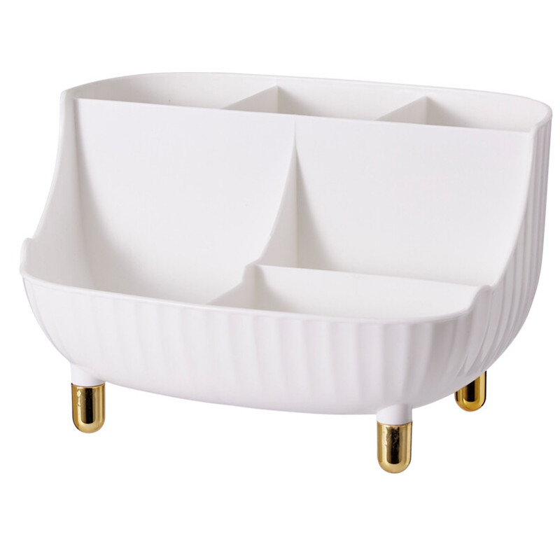 Organizador de Maquillaje con 6 Secciones Blanco y Oro 12X19X13cm