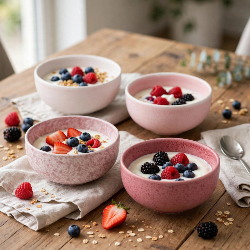Posillos Stoneware X4 300ML Blanco y Rojo Excellent Houseware 