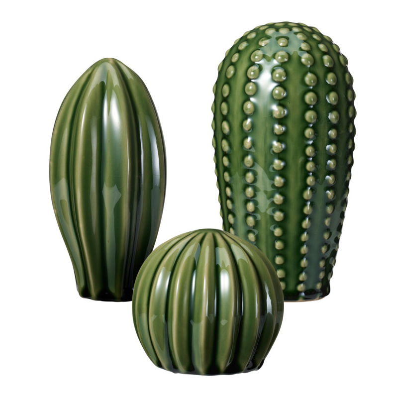 Adorno Cactus de Porcelana Set de 3 Piezas 