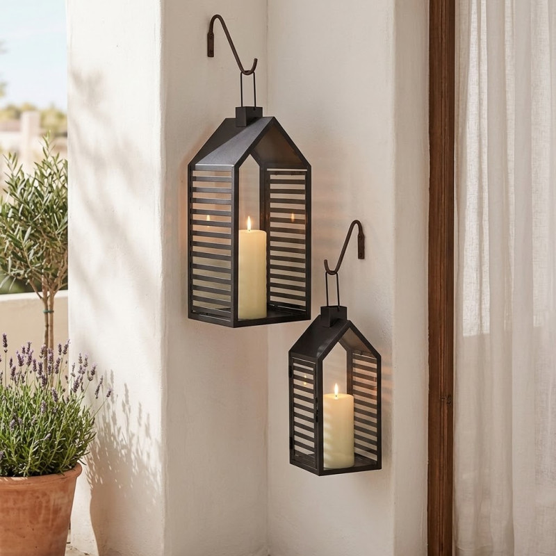 Farol Diseño de Casa x 2 con Vidrio 43 - 33cm Negro