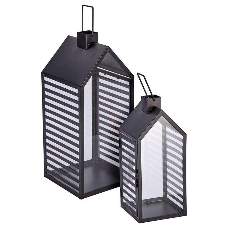 Farol Diseño de Casa x 2 con Vidrio 43 - 33cm Negro