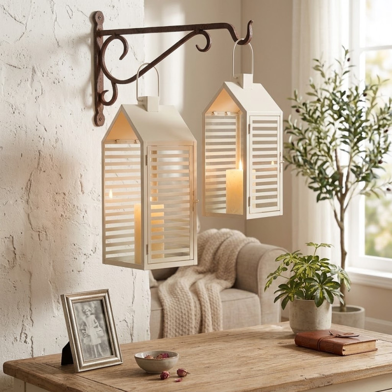 Farol Diseño de Casa x2 con Vidrio 43-33cm Crema 