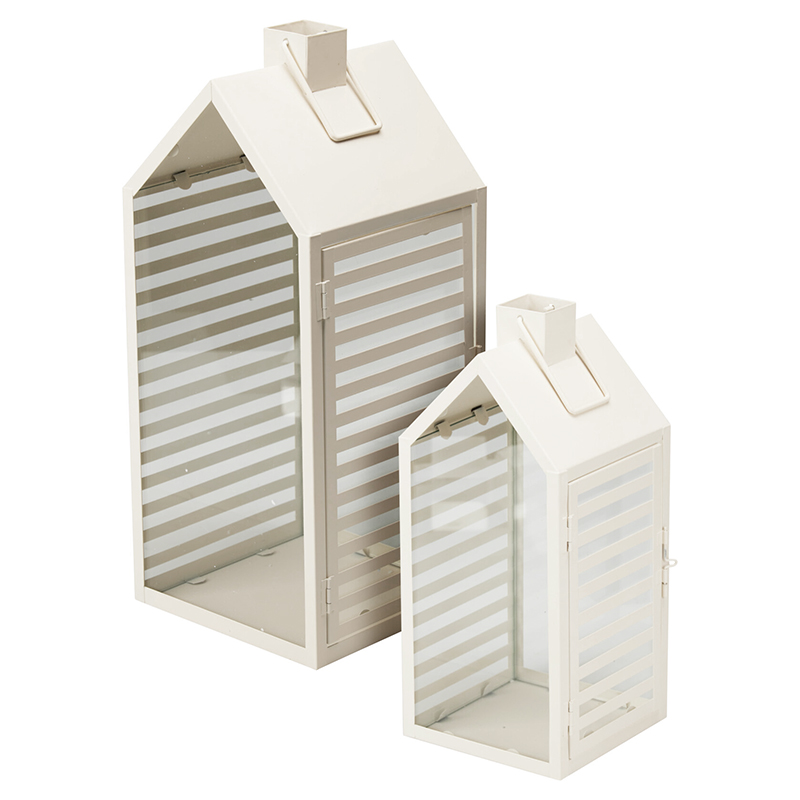 Farol Diseño de Casa x2 con Vidrio 43-33cm Crema 