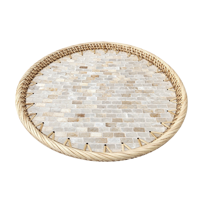 Bandeja Redonda Nacar Blanco y Oro 35cm 