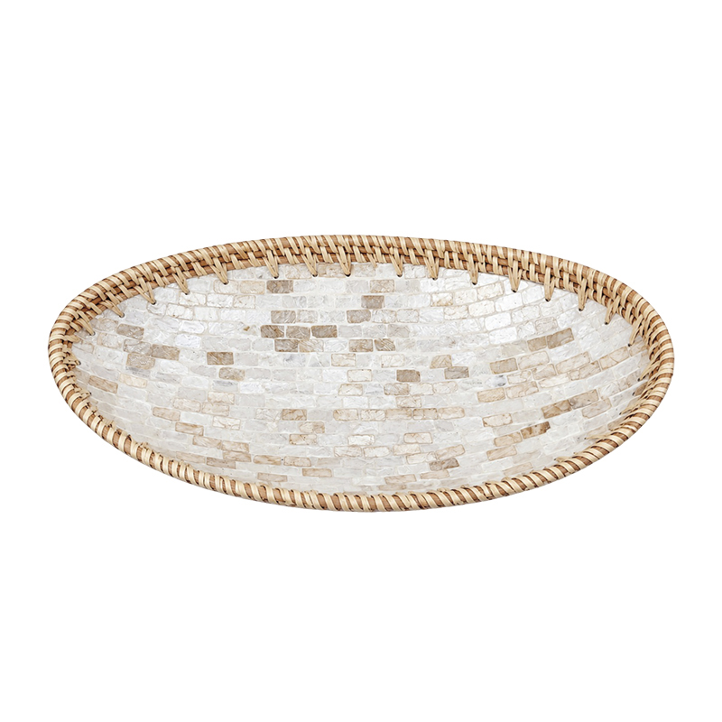 Bandeja Oval Nacar Blanco y Oro 38X21cm