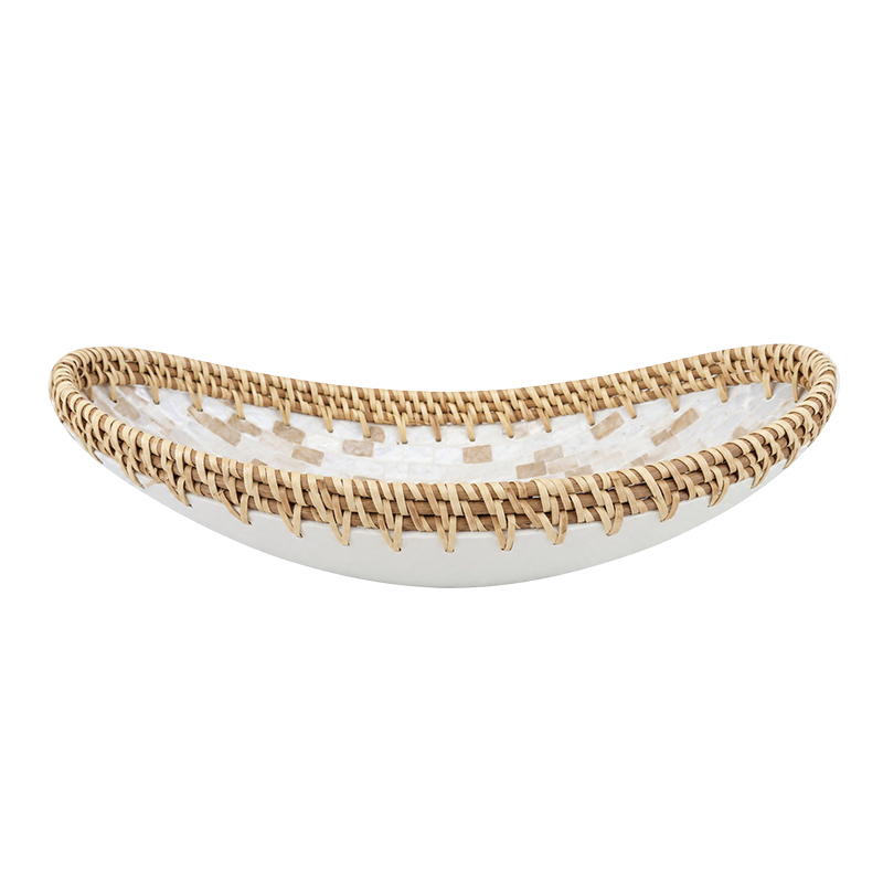 Bandeja Oval Nacar Blanco y Oro 38X21cm