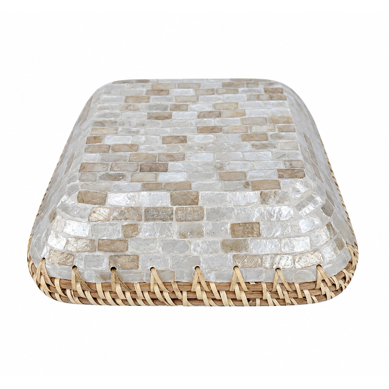 Bandeja Cuadrada Nacar Blanco y Oro 25X25cm 