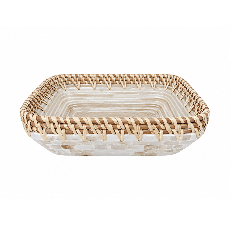 Bandeja Cuadrada Nacar Blanco y Oro 25X25cm 