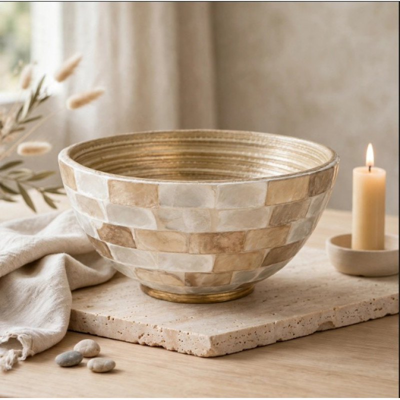 Bowl Nacar Blanco y Oro 12cm