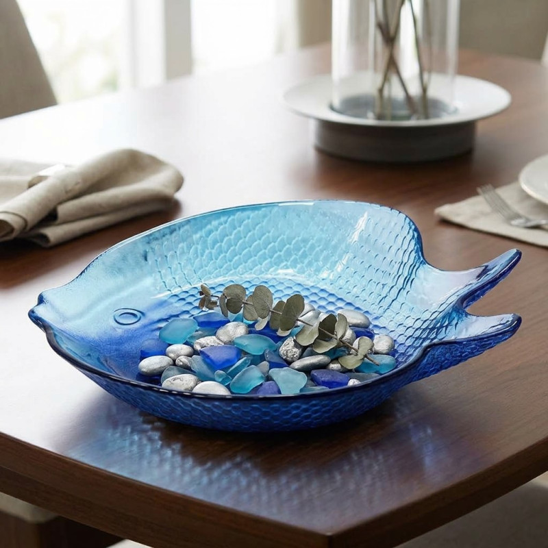 Bowl Fish Azul Vidrio 24x20x3.5cm 