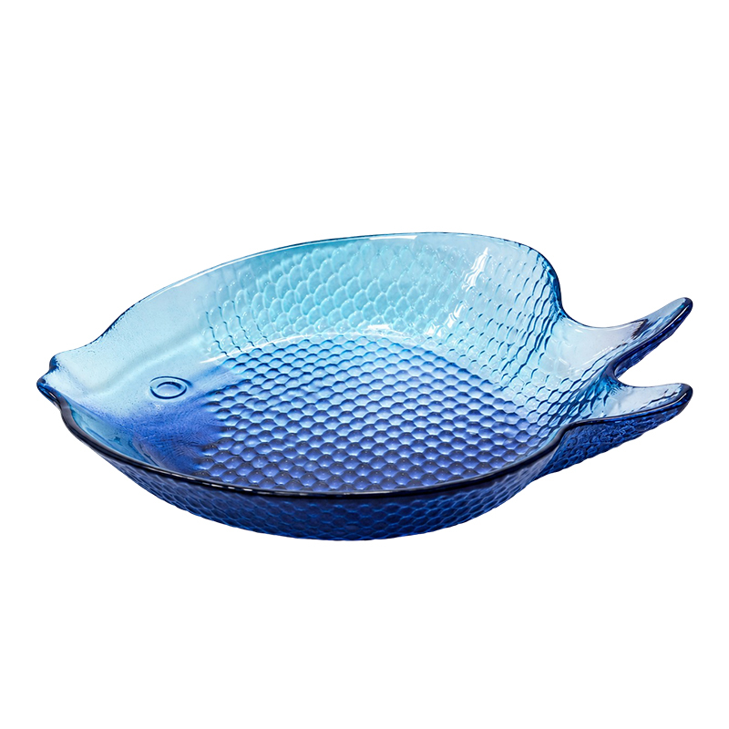 Bowl Fish Azul Vidrio 24x20x3.5cm 