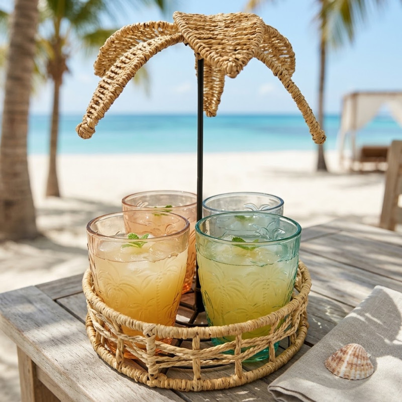 Set de Vasos x4 con Soporte Palmera 300ml